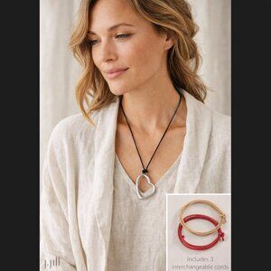 J. Jill Silver Heart Pendant Necklace Compassion Cord Adjustable Custom Rustic